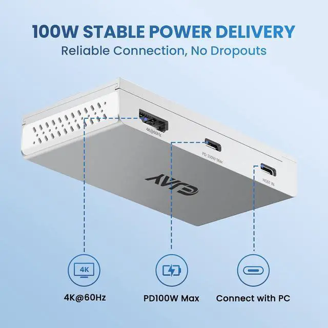 Alt view image 5 of 6 - 7-in-1 Magnetic USB C Hub with 4K HDMI & 100W PD Charging, 10Gbps USB 3.0 Hub, 2 USB-A Ports, SD/TF Card Reader, Includes Sliding Rail for MacBook Pro/Air, Dell XPS, Laptop, Silver