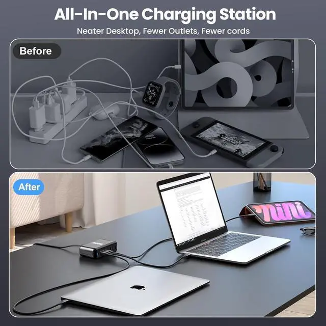 Alt view image 6 of 7 - 600W USB C Charger Block, GaN III 8 Port Fast Charging Station | Charge for Multiple Devices, PD 140W 100W Laptop Charging Station for MacBook,DELL,Steam Deck,iPhone17/16/15/14,Galaxy S25