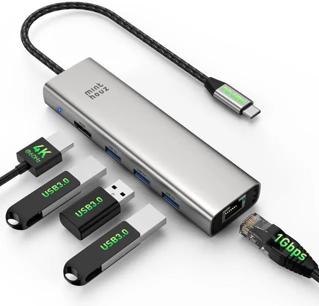 Main image of 6-in-1 USB C Hub, 4K@60Hz HDMI, 100W PD Charging, 5Gbps USB-A Ports, 1000Mbps Ethernet, Compatible with MacBook Neo, M1/M2/M3, Surface, HP, Lenovo Laptops