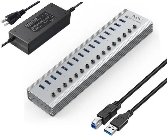 Main image of 16-Port USB 3.0 Data Hub and Charger with Individual Power Switches with Power Adapter for Mac, PC (TGH-16U-Gray)