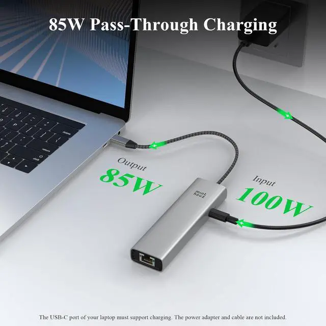 Alt view image 2 of 7 - 6-in-1 USB C Hub, 4K@60Hz HDMI, 100W PD Charging, 5Gbps USB-A Ports, 1000Mbps Ethernet, Compatible with MacBook Neo, M1/M2/M3, Surface, HP, Lenovo Laptops