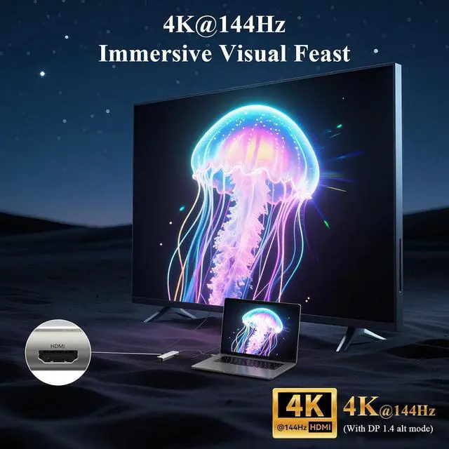 Alt view image 6 of 7 - 6-in-1 USB C Hub, 4K@144Hz HDMI, 100W PD Charging, 10Gbps USB-C/A Ports, 2.5G Ethernet, Compatible with MacBook Neo, M1/M2/M3, Surface, HP, Lenovo Laptops
