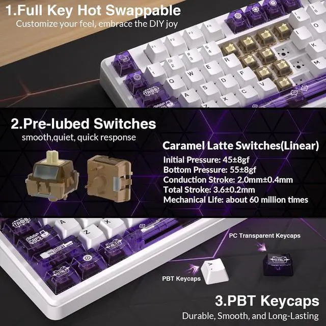 Alt view image 7 of 7 - Aula L99 Wireless Mechanical Keyboard with Smart Touch Screen,Tri-Mode Hot Swappable Custom Gaming Keyboard,RGB Backlit,PBT Keycap,Gasket Mount Creamy Sounding Computer Keyboards for Office PC,84 Keys