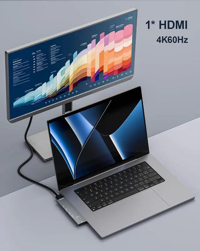 Alt view image 4 of 7 - USB C Hub for MacBook, USB Hub 7-in-2, for Thunderbolt 4 Port, 4K 60Hz HDMI, 2 USB C, 2 USB A Data Ports microSD SD Card Reader for MacBook Pro 13 Inch, MacBookAir M1 M2 M3 iPad Dell Lenovo