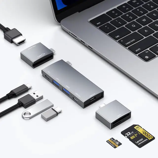 Main image of USB C Hub for MacBook, USB Hub 7-in-2, for Thunderbolt 4 Port, 4K 60Hz HDMI, 2 USB C, 2 USB A Data Ports microSD SD Card Reader for MacBook Pro 13 Inch, MacBookAir M1 M2 M3 iPad Dell Lenovo