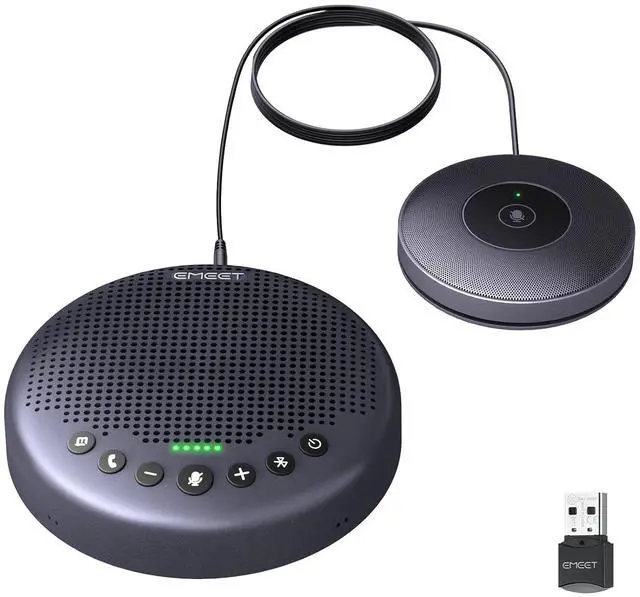 Main image of Conference Speaker and Microphone w/8+1 Mics, 360° Voice Pickup, Noise Reduce, Bluetooth/USB/Dongle Speakerphone for 14 People w/Daisy Chain for 25, Compatible w/Leading Platforms, 2025 Version