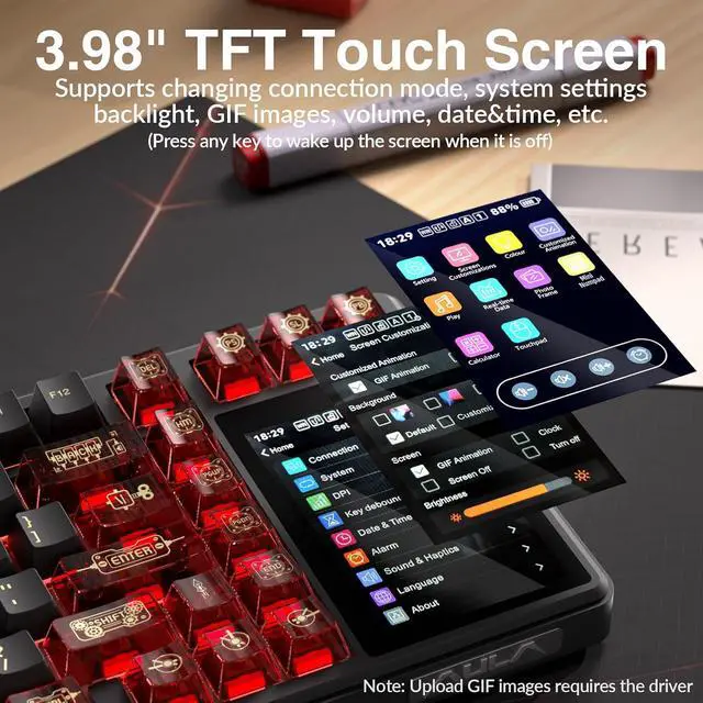 Alt view image 3 of 7 - Aula L99 Wireless Mechanical Gaming Creamy Keyboard with Smart Touch Screen | Tri-Mode Hot Swappable Custom Keyboard,RGB Backlit,PBT Keycap,Gasket Mount Creamy Sounding Keyboards for Office PC,84 Keys