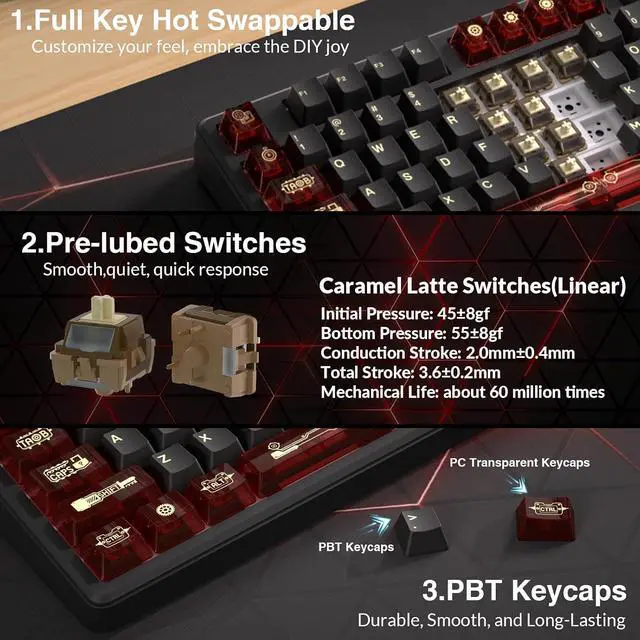 Alt view image 7 of 7 - Aula L99 Wireless Mechanical Gaming Creamy Keyboard with Smart Touch Screen | Tri-Mode Hot Swappable Custom Keyboard,RGB Backlit,PBT Keycap,Gasket Mount Creamy Sounding Keyboards for Office PC,84 Keys
