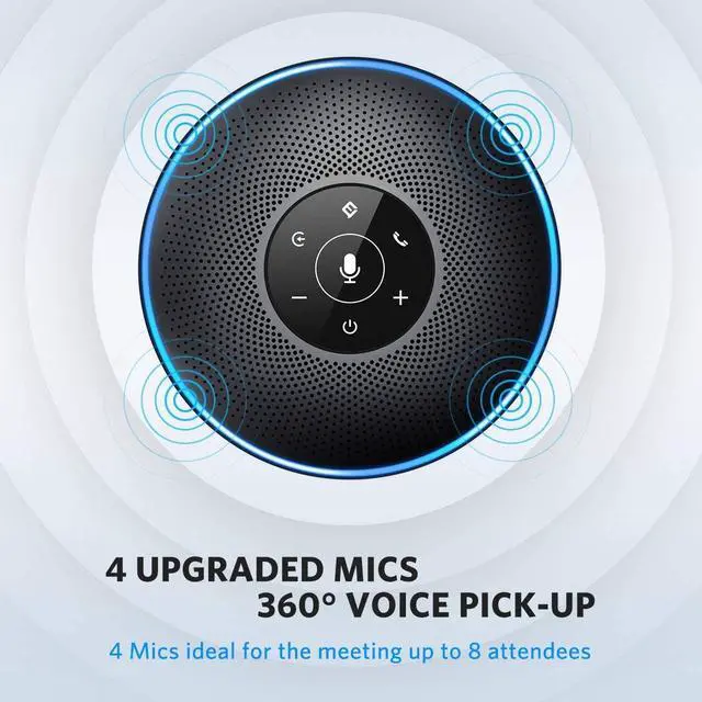 Alt view image 3 of 7 - Bluetooth Speakerphone M2 Black Conference Speaker for 5-8 People Business Conference 360º Voice Pickup 4 AI Microphone Self-Adaptive Conference Call Speaker Skype USB Speakerphone