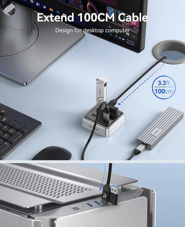 Alt view image 5 of 7 - 10Gbps USB C Hub, 4-Port Zinc Alloy USB 3.2 Splitter with 2 USB-A & 2 USB-C Ports, High-Speed Data Extender for Laptops, PCs, Desktops, and More (3.28Ft)