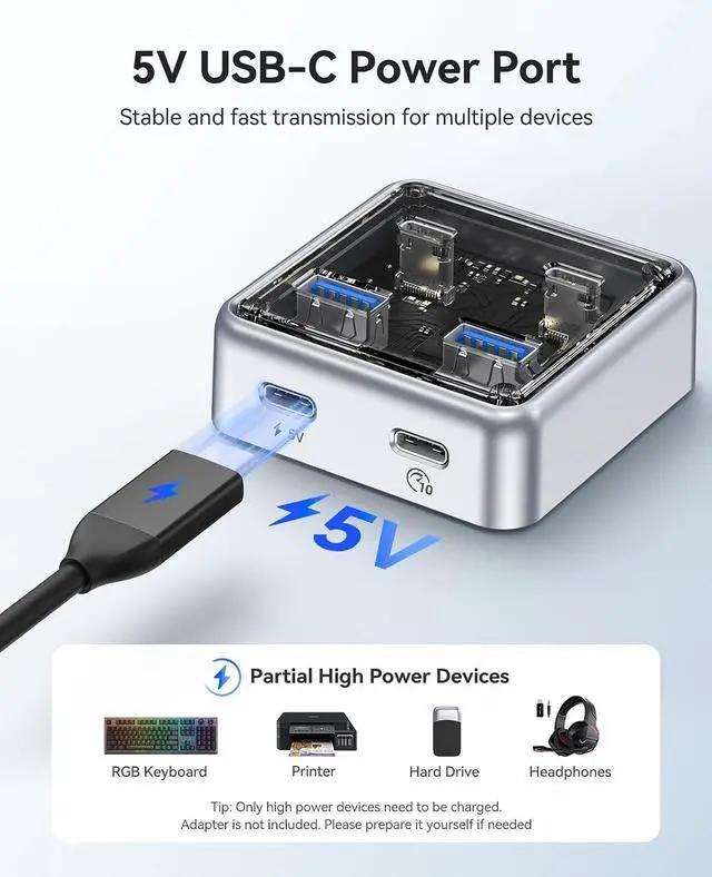 Alt view image 6 of 7 - 10Gbps USB C Hub, 4-Port Zinc Alloy USB 3.2 Splitter with 2 USB-A & 2 USB-C Ports, High-Speed Data Extender for Laptops, PCs, Desktops, and More (3.28Ft)