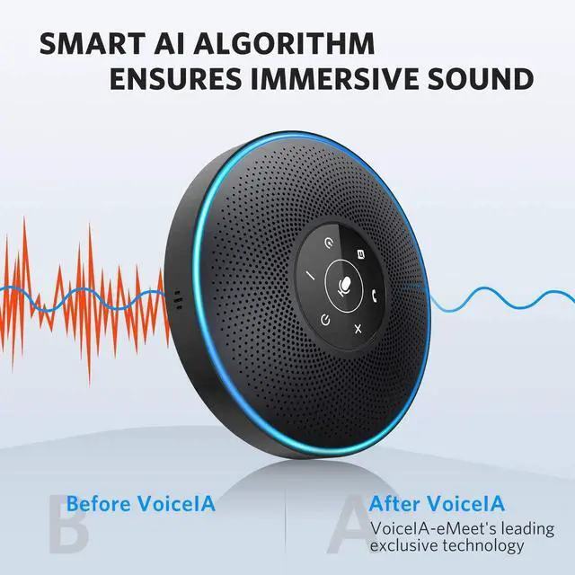 Alt view image 5 of 7 - Bluetooth Speakerphone M2 Black Conference Speaker for 5-8 People Business Conference 360º Voice Pickup 4 AI Microphone Self-Adaptive Conference Call Speaker Skype USB Speakerphone
