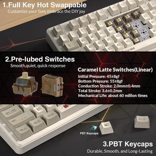 Alt view image 7 of 7 - Aula L99 Wireless Mechanical Gaming Creamy Keyboard with Smart Touch Screen | Tri-Mode Hot Swappable Custom Keyboard,RGB Backlit,PBT Keycap,Gasket Mount Creamy Sounding Keyboards for Office PC,84 Keys