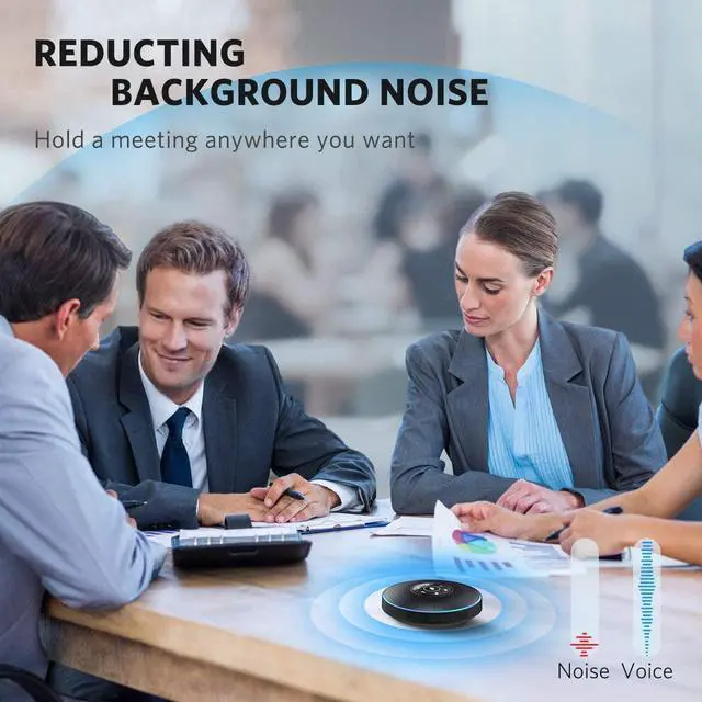 Alt view image 4 of 7 - Bluetooth Speakerphone M2 Black Conference Speaker for 5-8 People Business Conference 360º Voice Pickup 4 AI Microphone Self-Adaptive Conference Call Speaker Skype USB Speakerphone