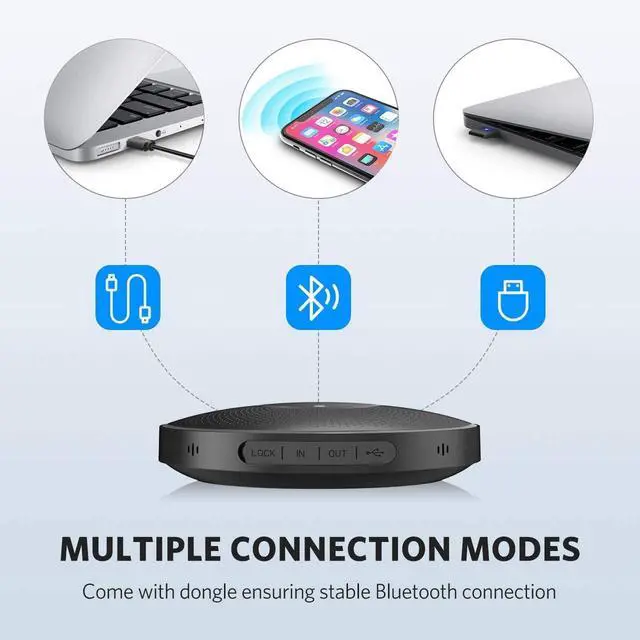 Alt view image 6 of 7 - Bluetooth Speakerphone M2 Black Conference Speaker for 5-8 People Business Conference 360º Voice Pickup 4 AI Microphone Self-Adaptive Conference Call Speaker Skype USB Speakerphone