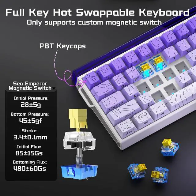 Alt view image 5 of 7 - AULA HERO 68 HE Wired Gaming Keyboard, Hall Effect Keyboard with Magnetic Switch, Rapid Trigger Mode, 8KHz Polling Rate,Side Printed PBT Keycaps, RGB Lightbox&Backlit, 65% Small Keyboards for Gamer/PC