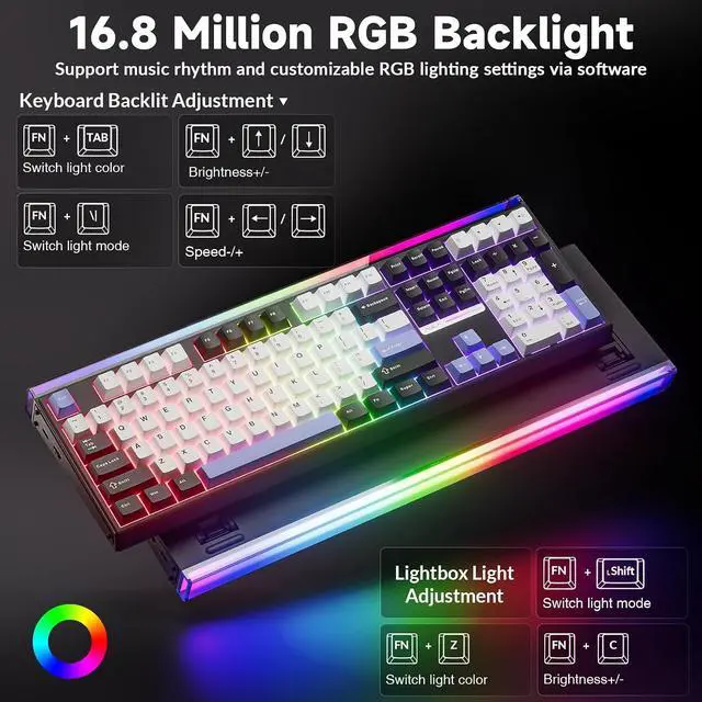Alt view image 5 of 7 - Aula H108 Wireless Mechanical Keyboard, Hot Swappable Silent Keyboard, Full Size Keyboard with Number Pad, Gasket Structure, RGB Backlit Computer Gaming Keyboard with PBT Keycaps for PC/Office
