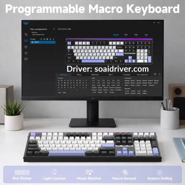 Alt view image 7 of 7 - Aula H108 Wireless Mechanical Keyboard, Hot Swappable Silent Keyboard, Full Size Keyboard with Number Pad, Gasket Structure, RGB Backlit Computer Gaming Keyboard with PBT Keycaps for PC/Office