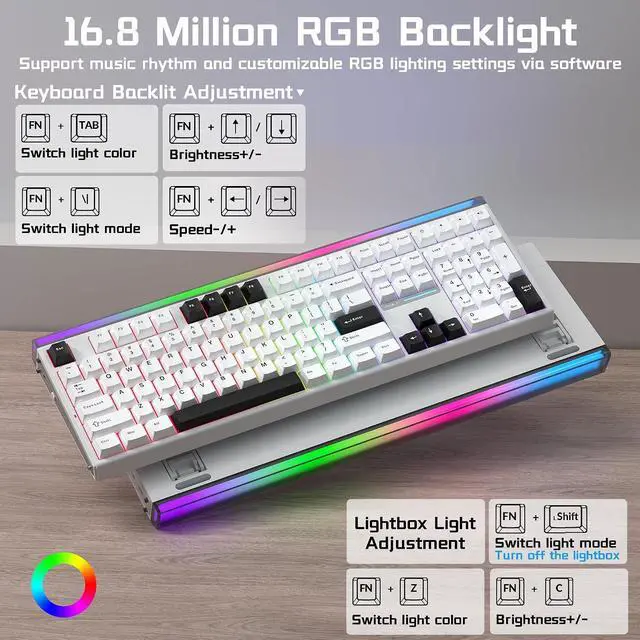 Alt view image 5 of 7 - Aula H108 Wireless Mechanical Keyboard, Hot Swappable Silent Keyboard, Full Size Keyboard with Number Pad, Gasket Structure, RGB Backlit Computer Gaming Keyboard with PBT Keycaps for PC/Office