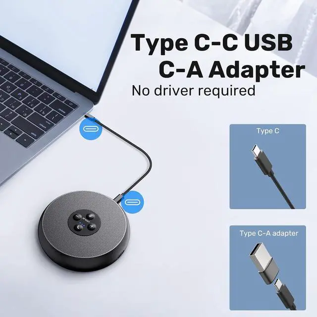 Alt view image 5 of 7 - M1A USB Speakerphone 2 AI Mics 360 Voice Pickup USB Type C Plug and Play Noise Reduction Echo Cancellation Computer Speakers with Microphone