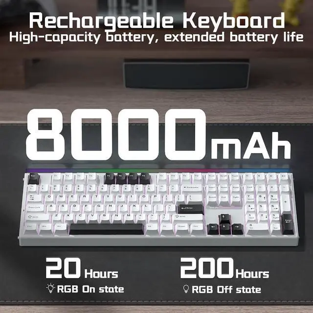 Alt view image 7 of 7 - Aula H108 Wireless Mechanical Keyboard, Hot Swappable Silent Keyboard, Full Size Keyboard with Number Pad, Gasket Structure, RGB Backlit Computer Gaming Keyboard with PBT Keycaps for PC/Office