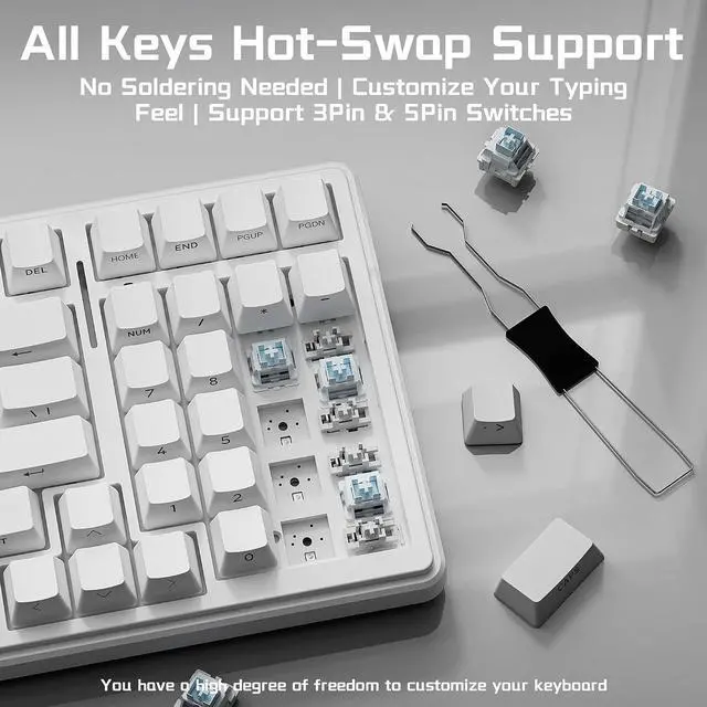 Alt view image 5 of 7 - Aula F99 Wireless Mechanical Keyboard, BT5.0/2.4GHz/USB-C, Gasket Mounted Creamy Linear Switches Pre-lubed, Side Printed PBT Keycaps, RGB Backlit Hot Swappable Gaming Keyboard for Win/Mac