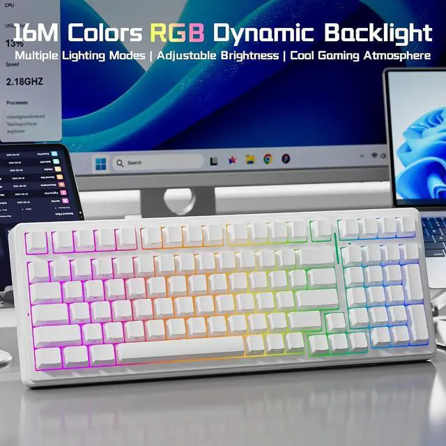 Alt view image 4 of 7 - Aula F99 Wireless Mechanical Keyboard, BT5.0/2.4GHz/USB-C, Gasket Mounted Creamy Linear Switches Pre-lubed, Side Printed PBT Keycaps, RGB Backlit Hot Swappable Gaming Keyboard for Win/Mac