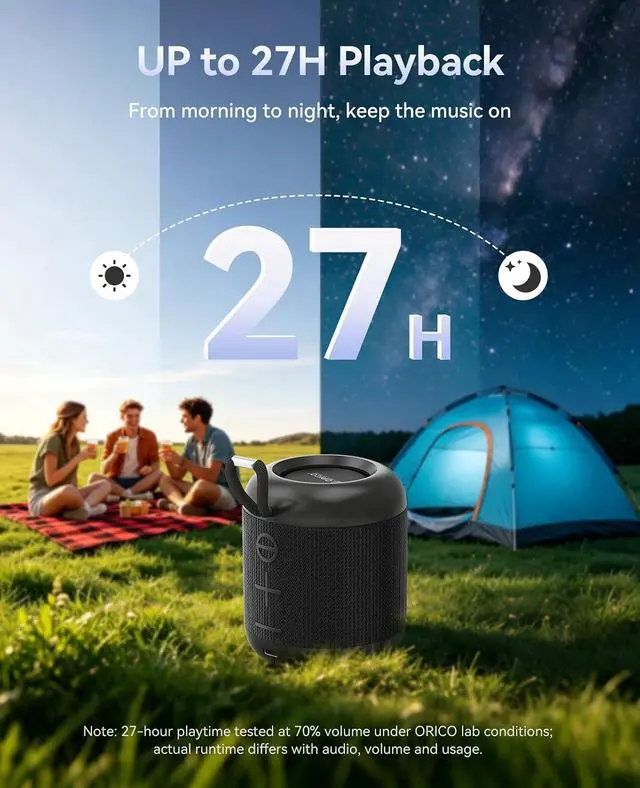Alt view image 2 of 7 - Portable Bluetooth Speaker, 27H Playtime, IPX5, Wireless, Small | Bluetooth 6.0, TWS Pairing, HiFi Sound, Beach Essentials for Home, Outdoor, Camping and Travel, Black - BG01