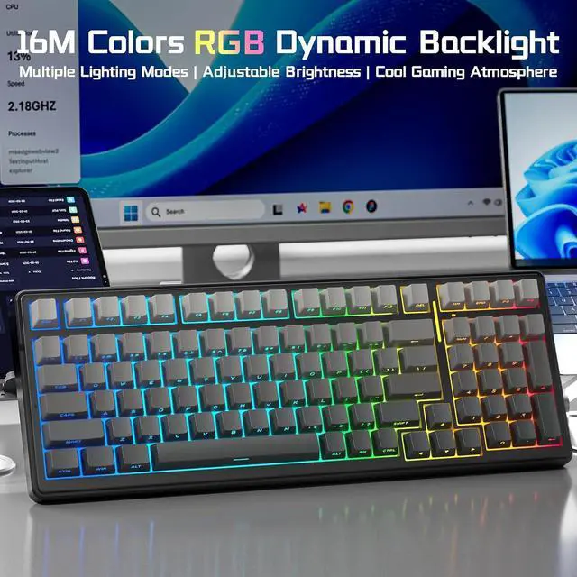 Alt view image 4 of 7 - Aula F99 Wireless Mechanical Keyboard, Side Printed PBT Keycaps, Gasket Structure Hot Swappable, Creamy Sound, RGB Backlit, Tri-Mode 2.4GHz/BT5.0/USB-C PC Gaming Keyboard for PC/Laptop/Tablet