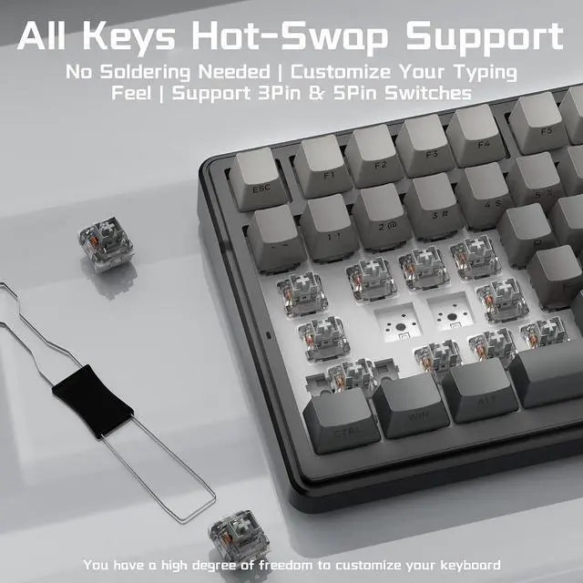 Alt view image 5 of 7 - Aula F99 Wireless Mechanical Keyboard, Side Printed PBT Keycaps, Gasket Structure Hot Swappable, Creamy Sound, RGB Backlit, Tri-Mode 2.4GHz/BT5.0/USB-C PC Gaming Keyboard for PC/Laptop/Tablet