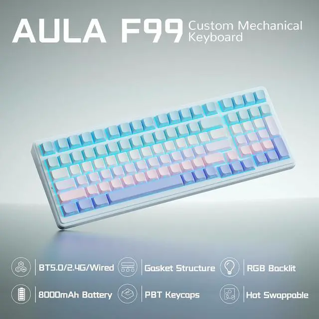 Alt view image 2 of 7 - Aula F99 Wireless Mechanical Keyboard, Gasket Hot Swappable, Side Printed PBT Keycaps, RGB Backlit, Creamy Cute Sound Computer Gaming Keyboards, Tri-Mode BT/2.4GHz/USB-C Gaming Keyboard for PC/Tablet