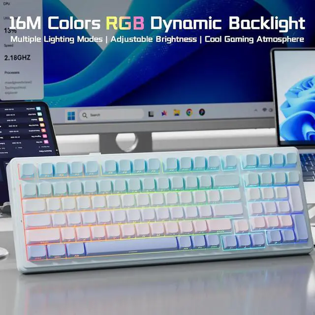 Alt view image 4 of 7 - Aula F99 Wireless Mechanical Keyboard, Gasket Hot Swappable, Side Printed PBT Keycaps, RGB Backlit, Creamy Cute Sound Computer Gaming Keyboards, Tri-Mode BT/2.4GHz/USB-C Gaming Keyboard for PC/Tablet