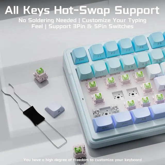 Alt view image 5 of 7 - Aula F99 Wireless Mechanical Keyboard, Gasket Hot Swappable, Side Printed PBT Keycaps, RGB Backlit, Creamy Cute Sound Computer Gaming Keyboards, Tri-Mode BT/2.4GHz/USB-C Gaming Keyboard for PC/Tablet