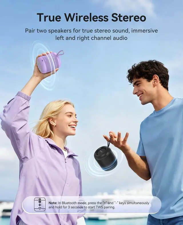 Alt view image 5 of 7 - Portable Bluetooth Speaker, 27H Playtime, IPX5, Wireless, Small | Bluetooth 6.0, TWS Pairing, HiFi Sound, Beach Essentials for Home, Outdoor, Camping and Travel, Black - BG01