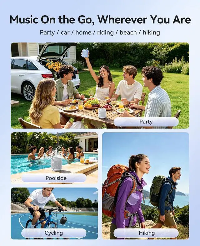 Alt view image 4 of 7 - Portable Bluetooth Speaker, 27H Playtime, IPX5, Wireless, Small | Bluetooth 6.0, TWS Pairing, HiFi Sound, Beach Essentials for Home, Outdoor, Camping and Travel, Black - BG01
