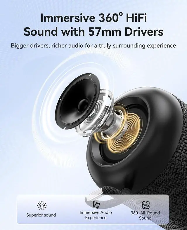 Alt view image 7 of 7 - Portable Bluetooth Speaker, 27H Playtime, IPX5, Wireless, Small | Bluetooth 6.0, TWS Pairing, HiFi Sound, Beach Essentials for Home, Outdoor, Camping and Travel, Black - BG01