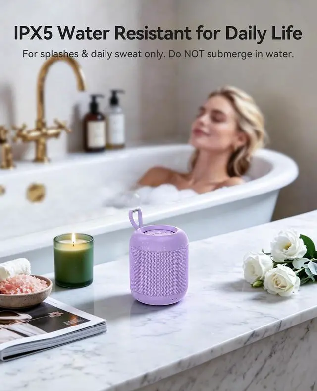 Alt view image 5 of 7 - Portable Bluetooth Speaker, 27H Playtime, IPX5, Wireless, Small | Bluetooth 6.0, TWS Pairing, HiFi Sound, Beach Essentials for Home, Outdoor, Camping and Travel, Purple - BG01