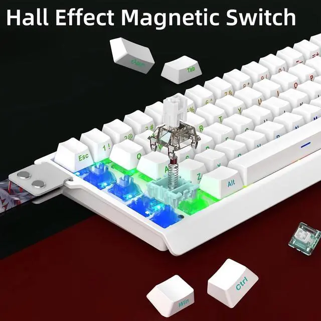 Alt view image 3 of 7 - MAD 68 HE Rapid Trigger Gaming Keyboard,65% Hall Effect Magnetic Switch Keyboard with Adjustable Actuation Hot Swap Wired Mechanical Keyboard Side Printed PBT Keycaps,Custom Software (White)