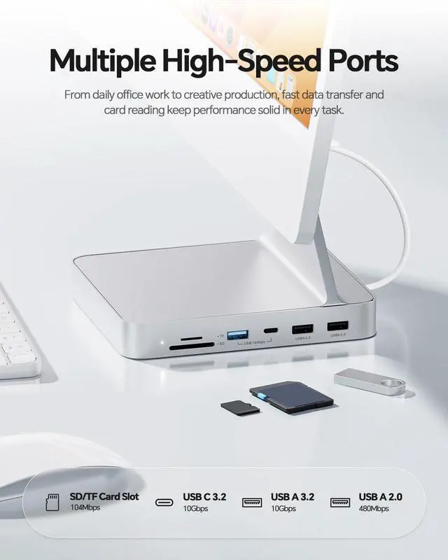 Alt view image 3 of 7 - USB C HUB for iMac 24 inch 2021/2023/2024, USB Hub Adapter iMac Accessories for i-Mac M1/M3/M4 with USB C 10Gbps 3*USB A SD/TF, Docking Station Support Expand M.2 SSD (Not Included), Silver