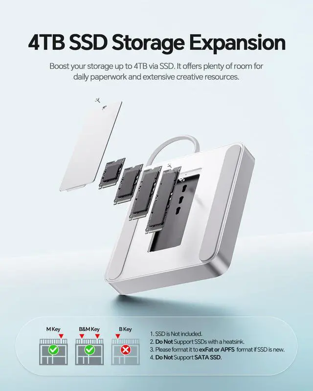 Alt view image 4 of 7 - USB C HUB for iMac 24 inch 2021/2023/2024, USB Hub Adapter iMac Accessories for i-Mac M1/M3/M4 with USB C 10Gbps 3*USB A SD/TF, Docking Station Support Expand M.2 SSD (Not Included), Silver