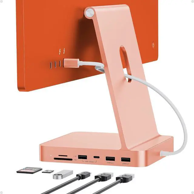 Main image of USB C HUB for iMac 24 inch 2021/2023/2024, USB Hub Adapter iMac Accessories for iMac M1/M3/M4 with USB C 10Gbps 3*USB A SD/TF, Docking Station Support Expand M.2 SSD (Not Included), Orange