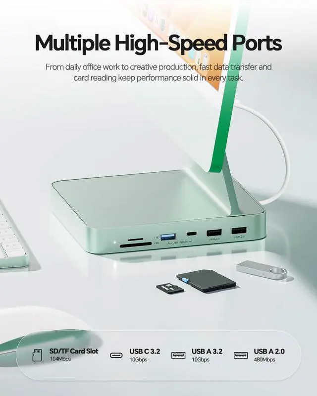 Alt view image 3 of 7 - USB C HUB for iMac 24 inch 2021/2023/2024, USB Hub Adapter iMac Accessories for iMac M1/M3/M4 with USB C 10Gbps 3*USB A SD/TF, Docking Station Support Expand M.2 SSD (Not Included), Green