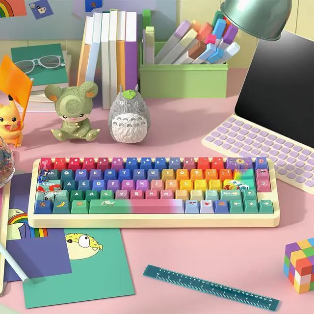 Alt view image 2 of 7 - Custom PBT Keycaps,Cherry Profile Dye-Sub Colourful Gradient Keycaps 138 Keys Cute Keycap Set for 60% 65% 100Percent Full Size TKL Cherry MX Switch ANSI Layout Mechanical Gaming Keyboard (03)