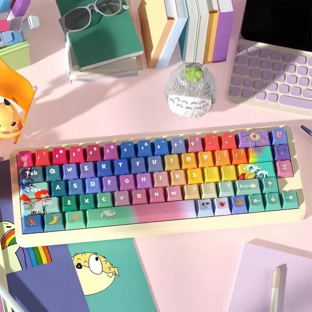 Alt view image 5 of 7 - Custom PBT Keycaps,Cherry Profile Dye-Sub Colourful Gradient Keycaps 138 Keys Cute Keycap Set for 60% 65% 100Percent Full Size TKL Cherry MX Switch ANSI Layout Mechanical Gaming Keyboard (03)