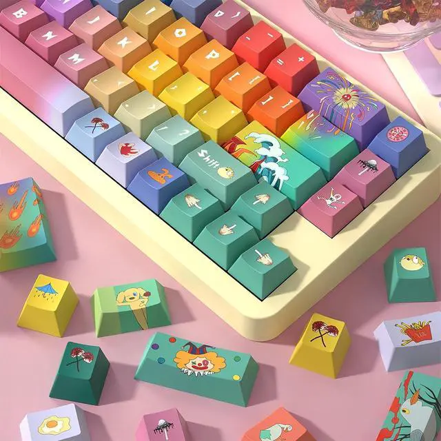 Alt view image 4 of 7 - Custom PBT Keycaps,Cherry Profile Dye-Sub Colourful Gradient Keycaps 138 Keys Cute Keycap Set for 60% 65% 100Percent Full Size TKL Cherry MX Switch ANSI Layout Mechanical Gaming Keyboard (03)
