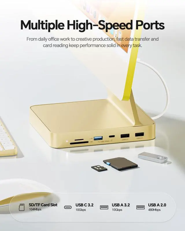 Alt view image 3 of 7 - USB C HUB for iMac 24 inch 2021/2023/2024, USB Hub Adapter iMac Accessories for iMac M1/M3/M4 with USB C 10Gbps 3*USB A SD/TF, Docking Station Support Expand M.2 SSD (Not Included),Yellow