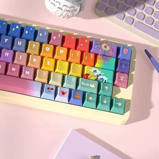 Alt view image 7 of 7 - Custom PBT Keycaps,Cherry Profile Dye-Sub Colourful Gradient Keycaps 138 Keys Cute Keycap Set for 60% 65% 100Percent Full Size TKL Cherry MX Switch ANSI Layout Mechanical Gaming Keyboard (03)