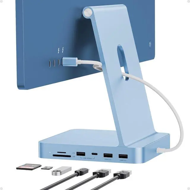Main image of USB C HUB for iMac 24 inch 2021/2023/2024, USB Hub Adapter iMac Accessories for iMac M1/M3/M4 with USB C 10Gbps 3*USB A SD/TF, Docking Station Support Expand M.2 SSD (Not Included),Blue