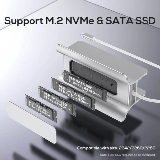 Alt view image 2 of 6 - USB C Hub for Mac mini, 5 in 1USB Hub Adapter Support M.2 NVMe SSD Expand, Docking Station with 2 USB C 10Gbps, SD/TF Card Reader, M.2 SSD (Not Included)