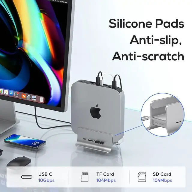 Alt view image 4 of 6 - USB C Hub for Mac mini, 5 in 1USB Hub Adapter Support M.2 NVMe SSD Expand, Docking Station with 2 USB C 10Gbps, SD/TF Card Reader, M.2 SSD (Not Included)